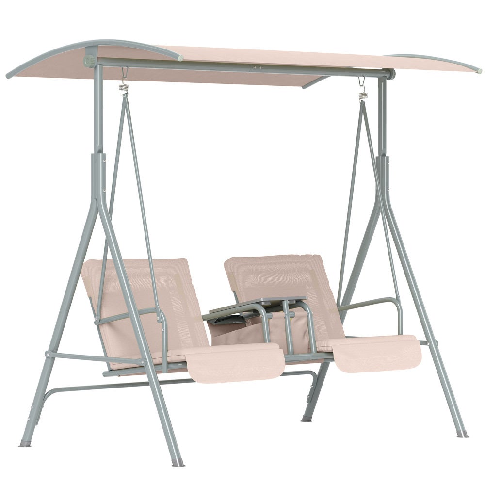Huśtawka ogrodowa 2-osobowa z daszkiem i uchwytem na kubek, leżanka tarasowa z kieszenią boczną, max obciążenie 180 kg, beige, 175x112x165 cm
