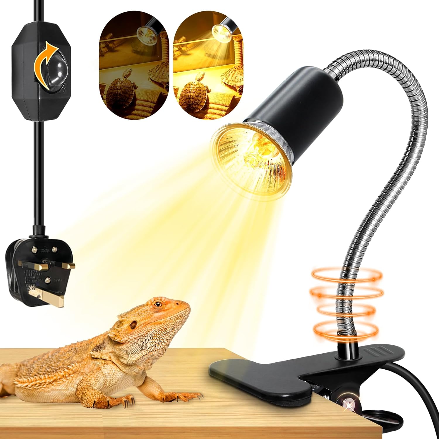 Lampa grzewcza E27 UVA/UVB w kształcie żółwia dla gadów i piskląt z przyciemnianą ceramiczną oprawką na żarówkę