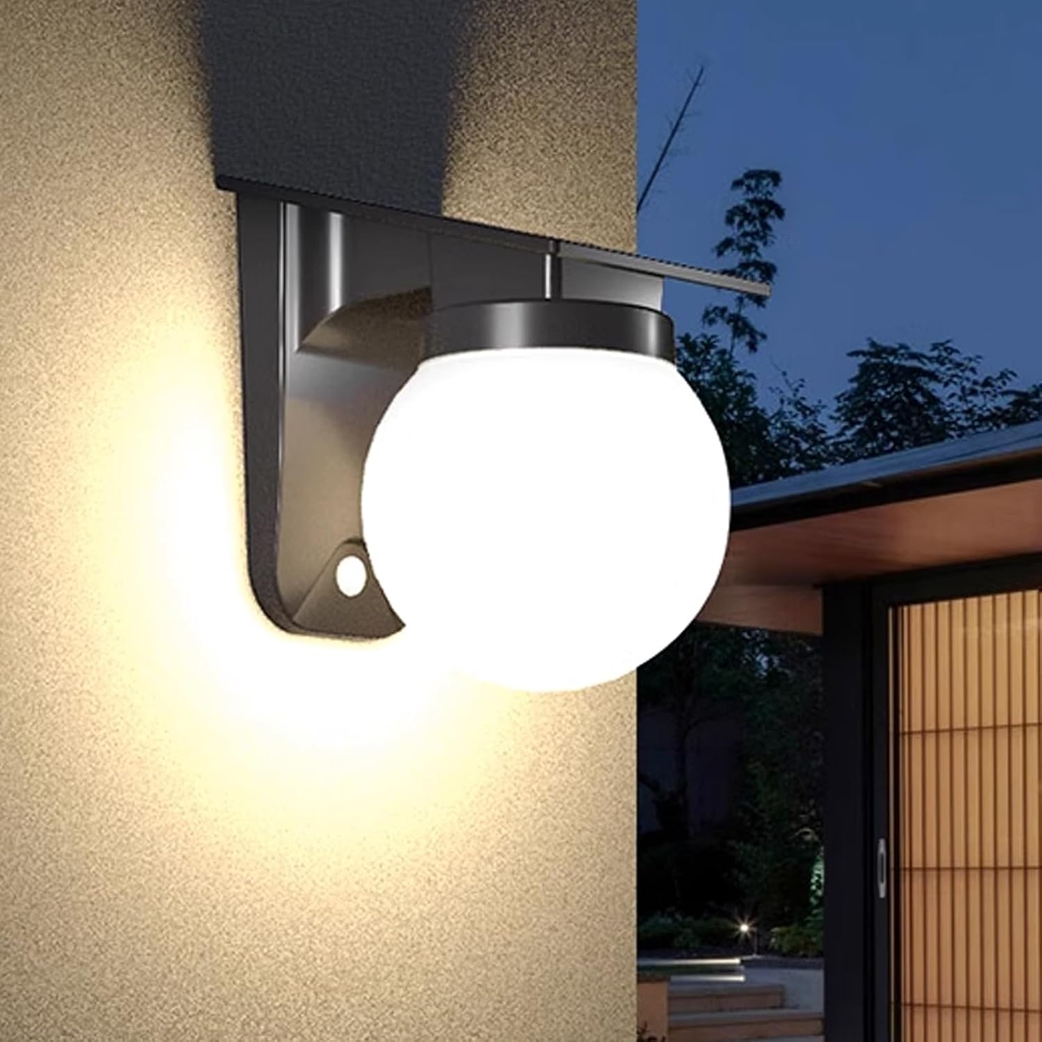 Zewnętrzne lampy solarne ścienne, wodoodporne IP65, do ganku, oświetlenie zewnętrzne od zmierzchu do świtu, do drzwi wejściowych, domu, patio, garażu,