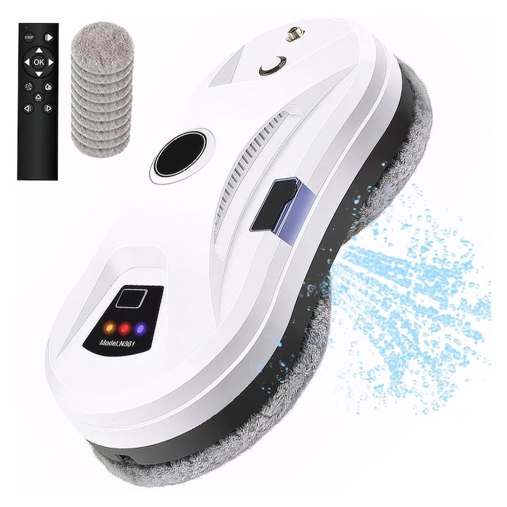 Inteligentny biały robot do mycia okien, moc ssania 5600 Pa, planowanie AI, zbiornik na wodę 45 ml, UPS, 8 nakładek czyszczących