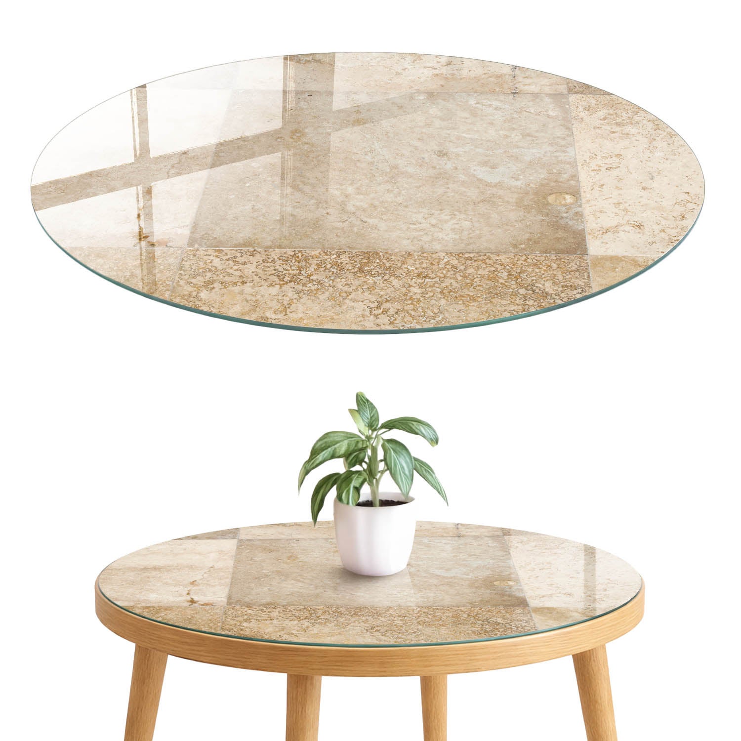 Blat szklany z grafiką i nadrukiem 4 mm - ochrona, dekoracja i metamorfoza mebli fi90 cm Beżowa mozaika