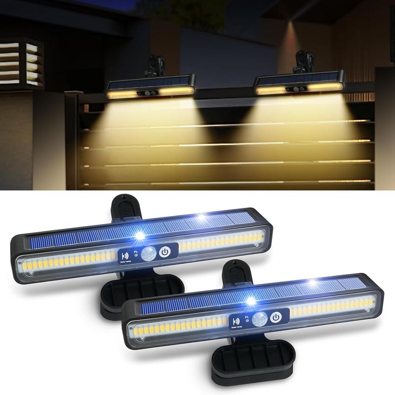 Lampy solarne zewnętrzne, 2-częściowe lampy solarne z klipsem i czujnikiem ruchu, 36 diod LED, 3 tryby, kinkiety LED zasilane energią słoneczną