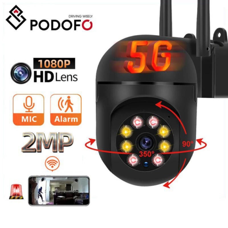 Kamera Wi-Fi IP zewnętrzna 2.4 + 5G HD 1080P z zoomem x4, śledzeniem ludzi, kolorową wizją nocną i kartą 64G TF