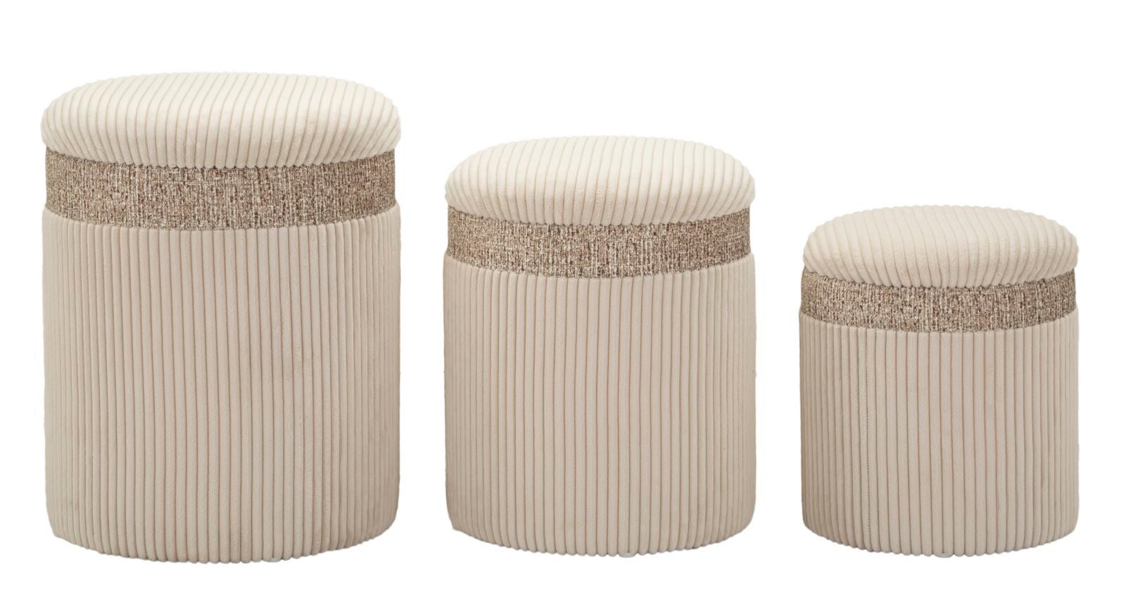 Zestaw 3 Pufami Nathaniel, MDF, Beżowy, Seven Design