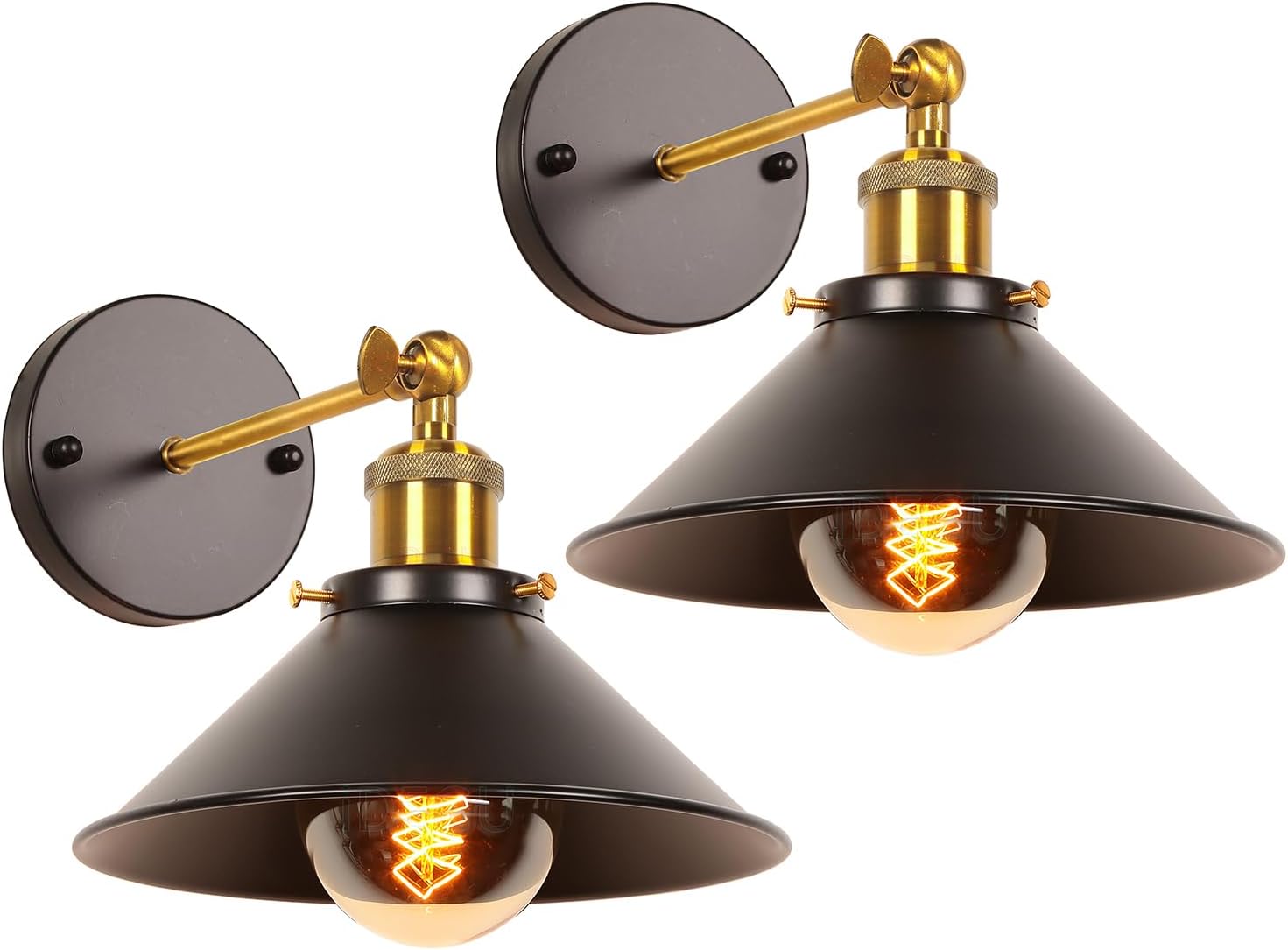 Zestaw 2 kinkietów industrialnych, metalowych lamp sufitowych w stylu Edisona, lamp sufitowych retro – 220 mm, czarny (żarówki nie są dołączone)