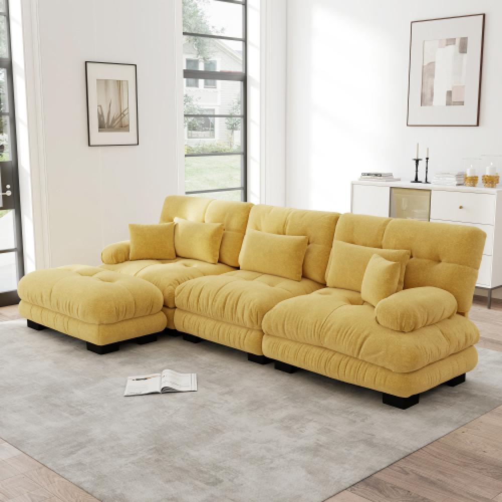 Narożna sofa Cloud do salonu, podwójna sofa z tkaniny szenilowej z 3 poduszkami lędźwiowymi i 3 poduszkami dekoracyjnymi, rama z litego drewna