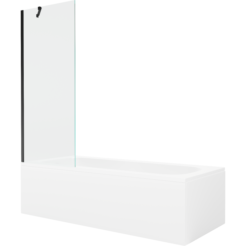Mexen Vega wanna prostokątna 160 x 70 cm z obudową i parawanem 1-skrzydłowym 70 cm, transparent, czarny - 550116070X9507000070