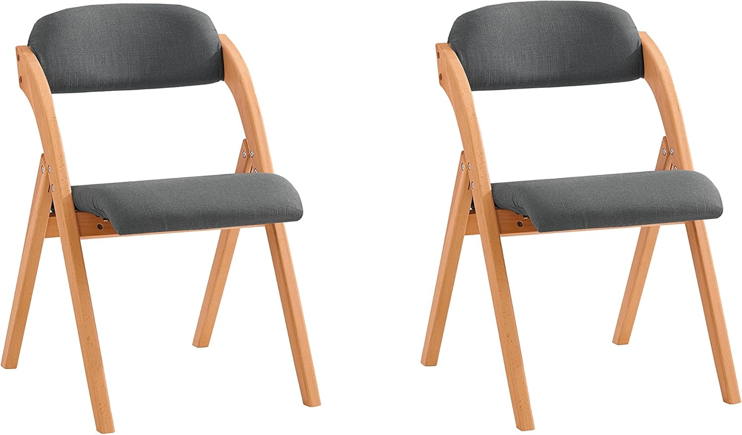 SoBuy Krzesło do Jadalni Zestaw 2, Ergonomiczne Składane Drewniane Krzesło z Pikowanym Siedziskiem, Szary, FST92-SGx2