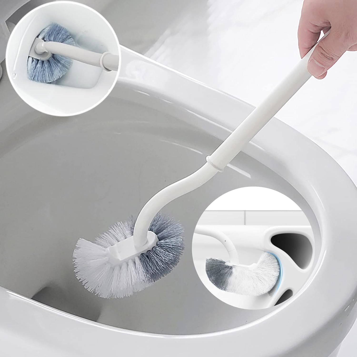 Szczotka do WC (1 opakowanie) 40 cm z zakrzywioną rączką, skutecznie czyści krawędzie i trudno dostępne miejsca.