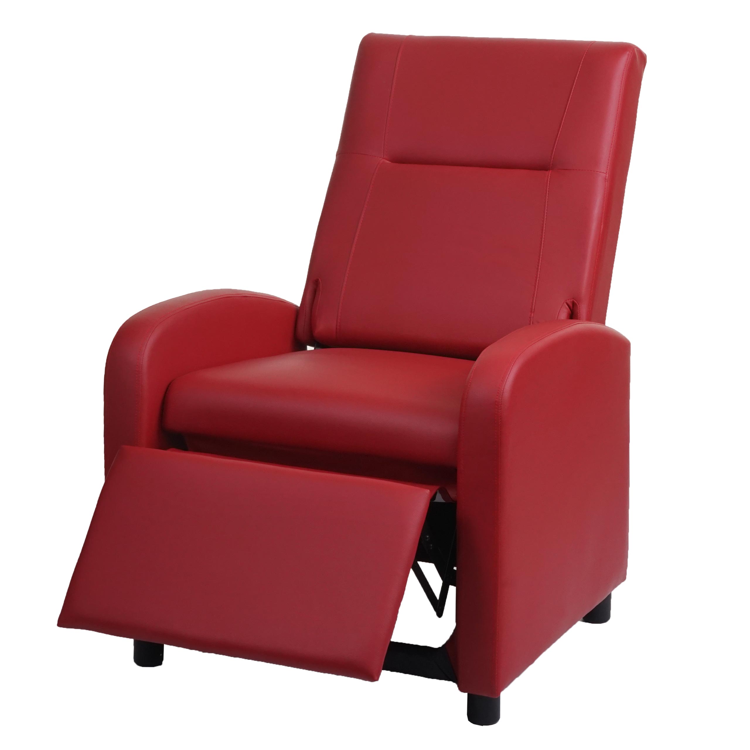 Fotel TV HWC-H18, fotel rozkładany, imitacja skóry, składany 99x70x75cm ~ czerwony