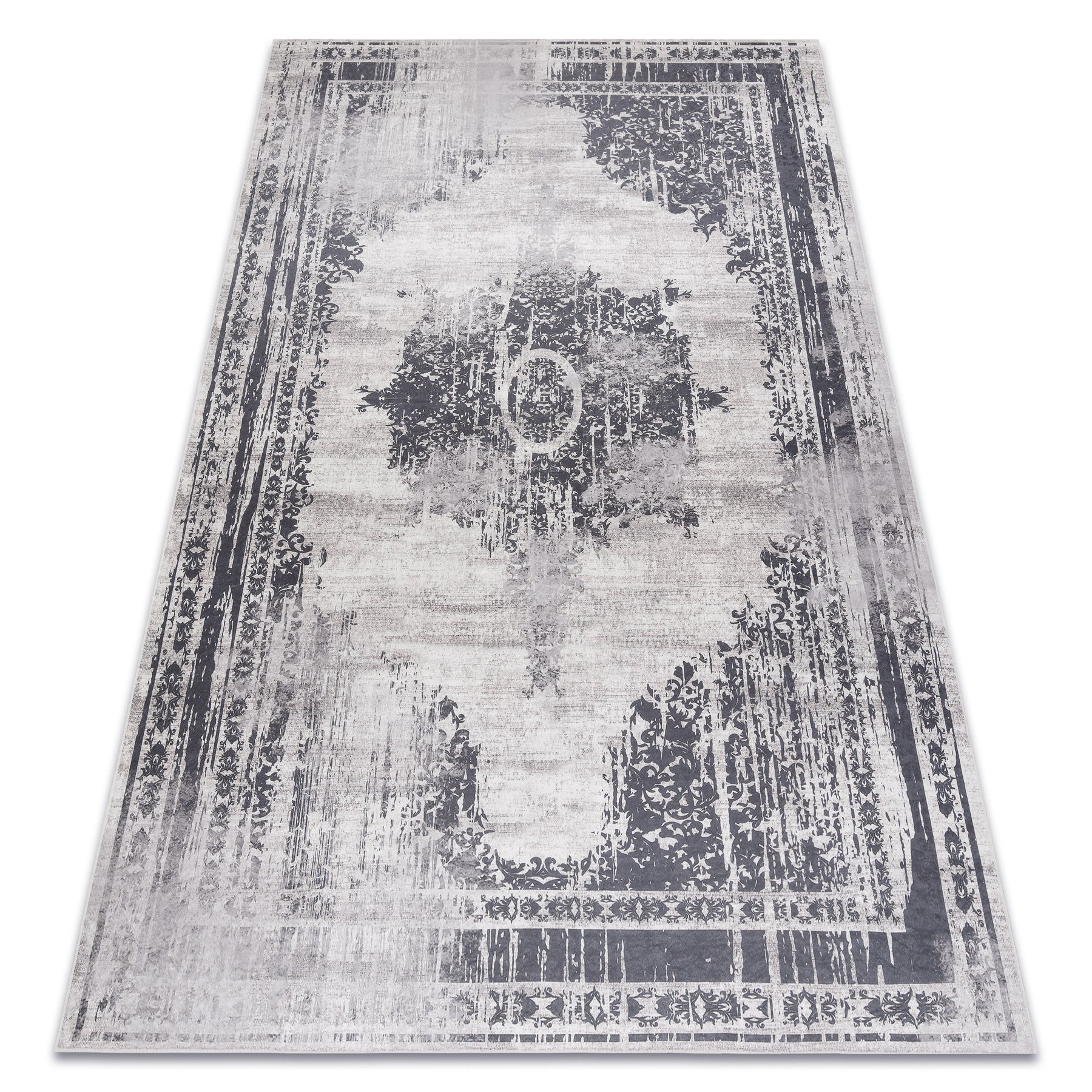 Dywan do prania ANDRE 1187 Ornament, vintage antypoślizgowy - czarny / biały 160x220 cm