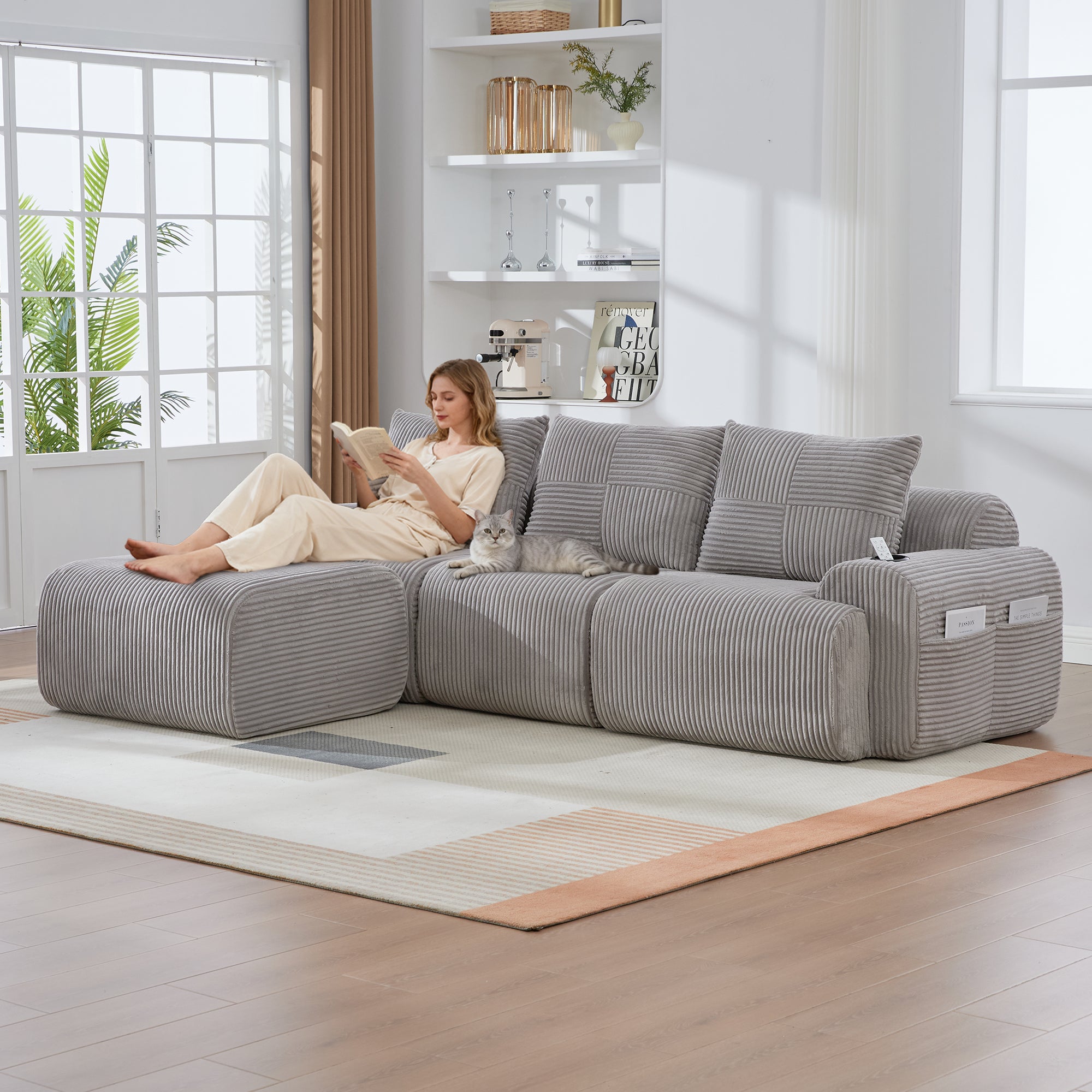 Sofa 268 x 174 x 80cm, welur, do salonu, do codziennego użytkowania, funkcjonalny element wyposażenia
