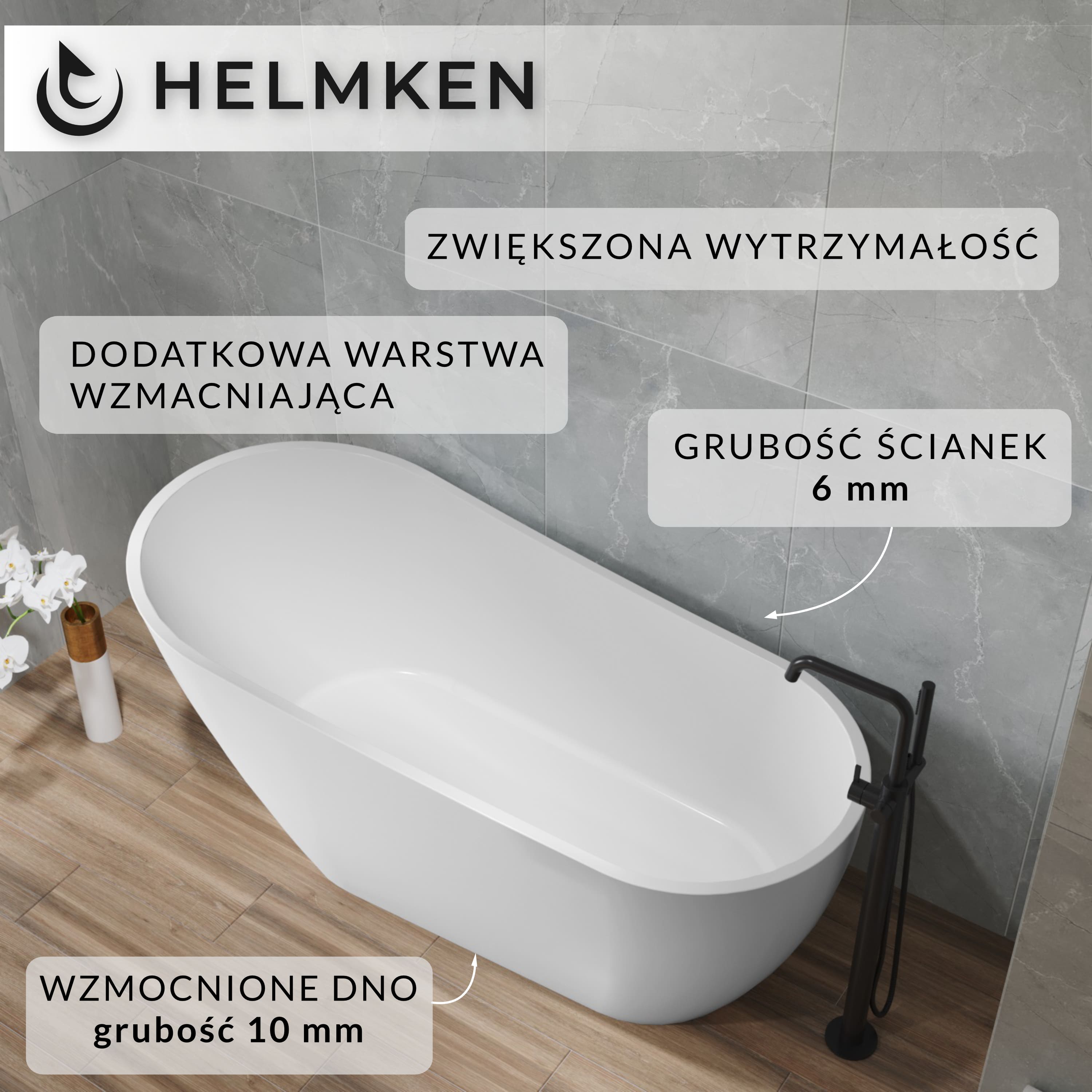 Wanna wolnostojąca akrylowa Helmken Teona 170 x 80 + Nóżki + Syfon / 31652270