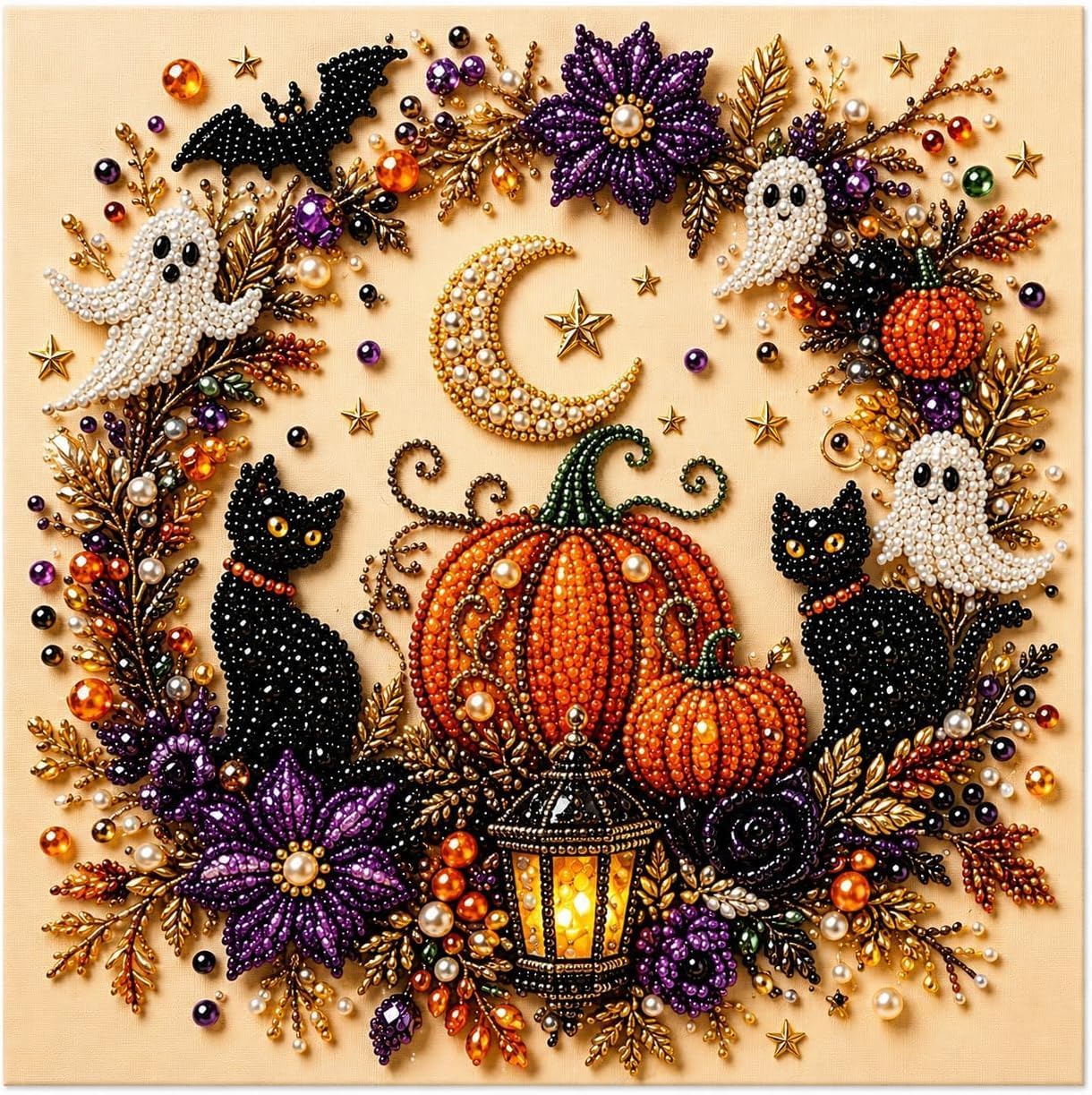 Zestaw DIY na Halloween (malowanie diamentowe) – Jesienna dekoracja ścienna DIY – wzór dyni