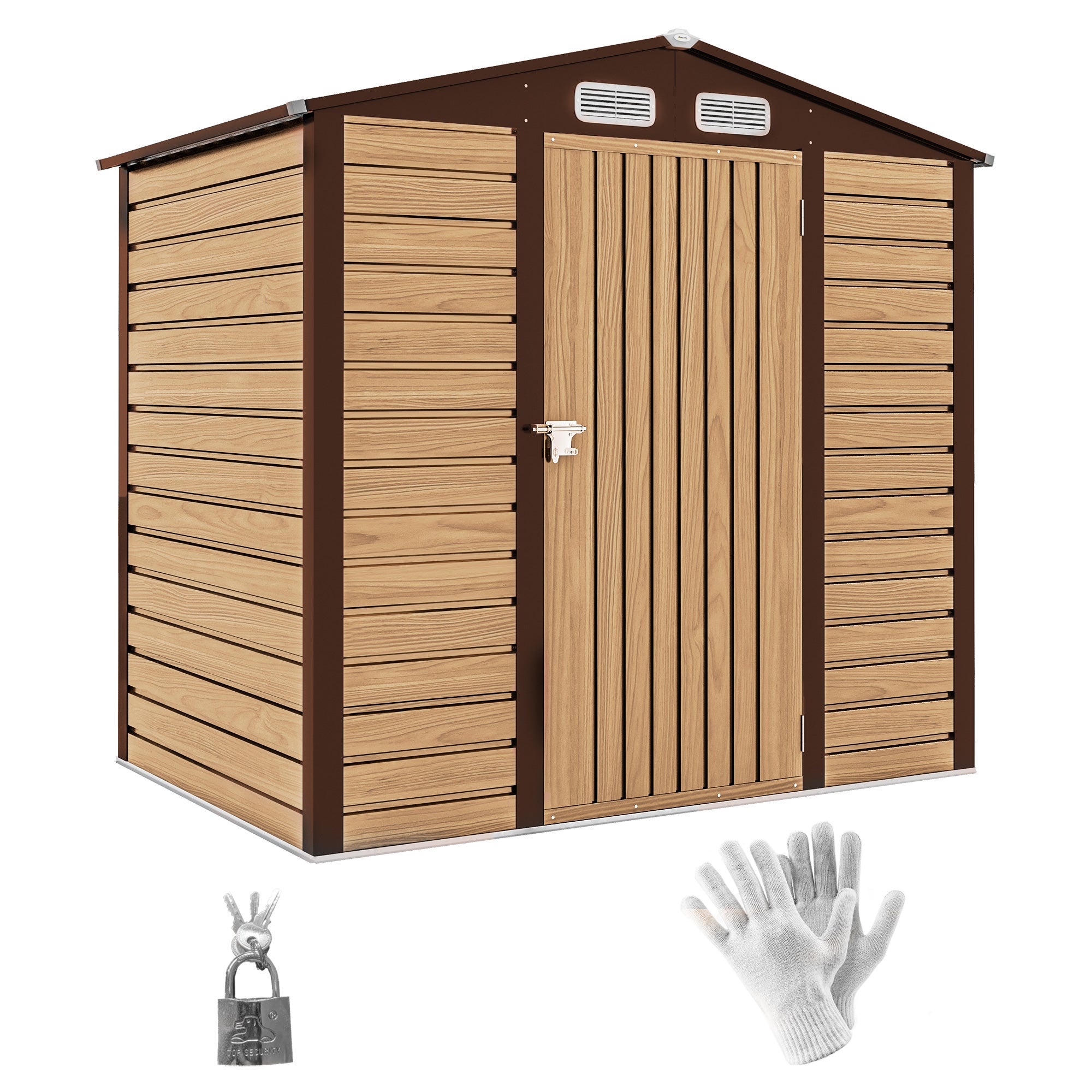 4 x 6ft Galvanised stal szopa ogrodowa, z zamkiem i Gloves - Oak