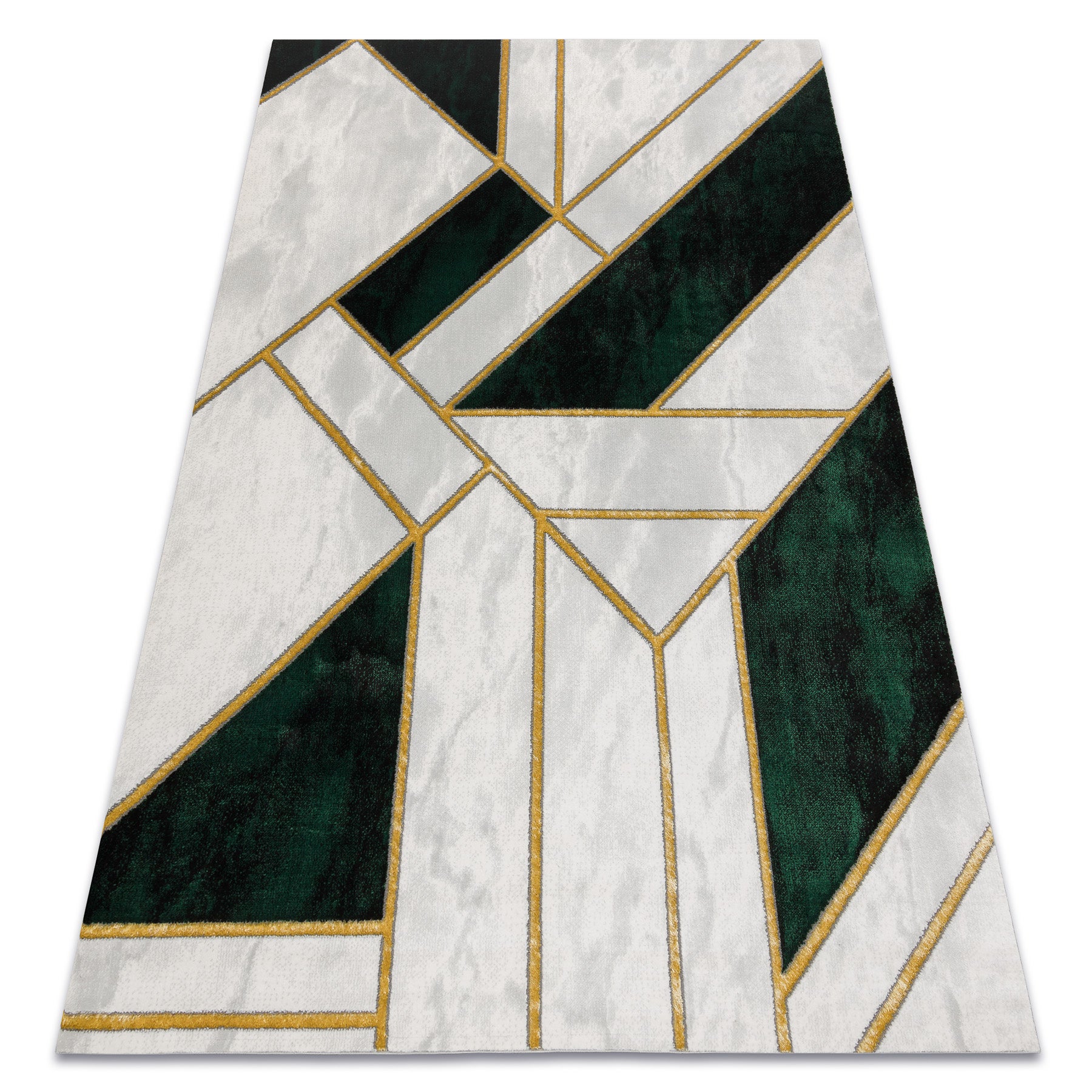Dywan EMERALD ekskluzywny 1015 glamour, stylowy marmur, geometryczny butelkowa zieleń / złoty 140x190 cm