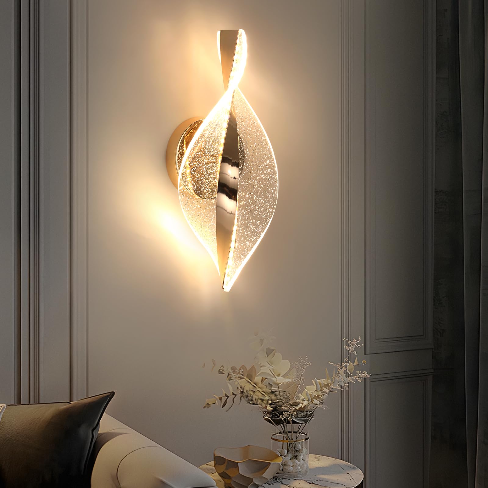 Lampa ścienna LED, Złota 12W 2000LM Ściemnialna Lampa LED Ścienna, 3 Temperatury Barwowe 3000K/4500K/6500K do Sypialni Salonu Sali