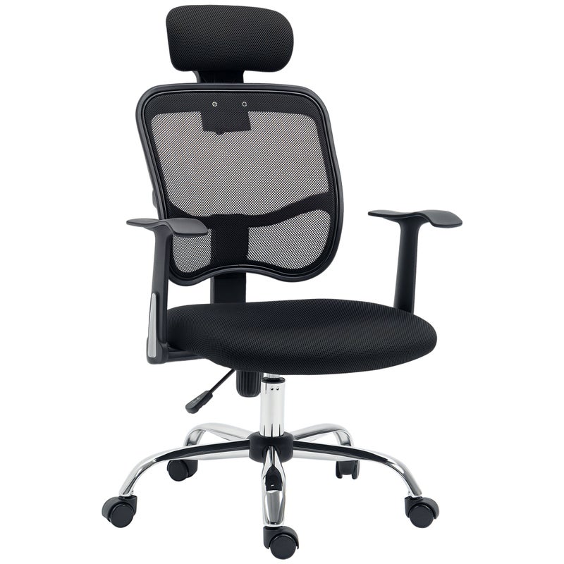 Ergonomiczny fotel biurowy z regulowanym siedziskiem i zagłówkiem, z poliestru i stali, 63 x 62 x 106-114 cm, czarny