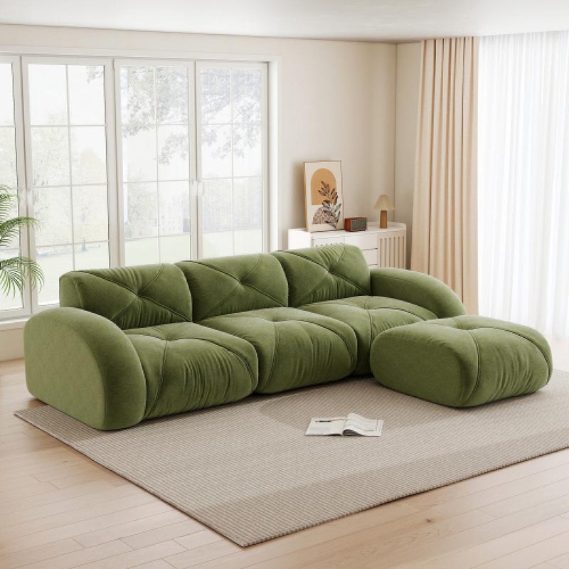 Sofa bezramowa, modułowa, 3-osobowa, pianka 32D o wysokiej gęstości, wygodna tkanina szenilowa, konstrukcja antypoślizgowa, nie wymaga montażu.