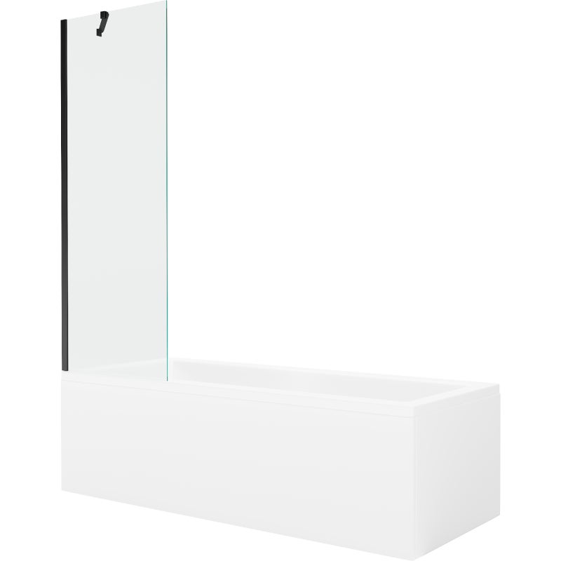 Mexen Cubik wanna prostokątna 170 x 70 cm z obudową i parawanem 1-skrzydłowym 60 cm, transparent, czarny - 550317070X9506000070
