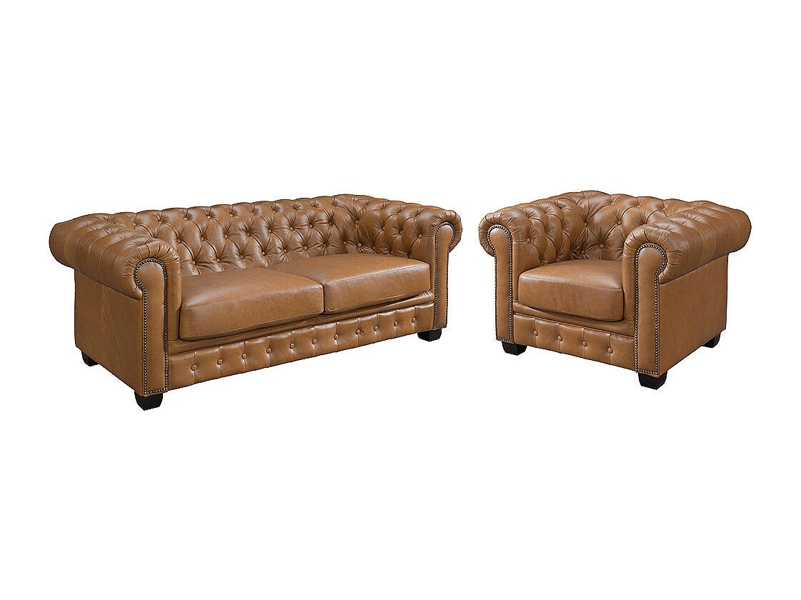 Komplet wypoczynkowy typu chesterfield 3+1BRENTON 100% skóry bawolej - Kolor: karmelowy vintage
