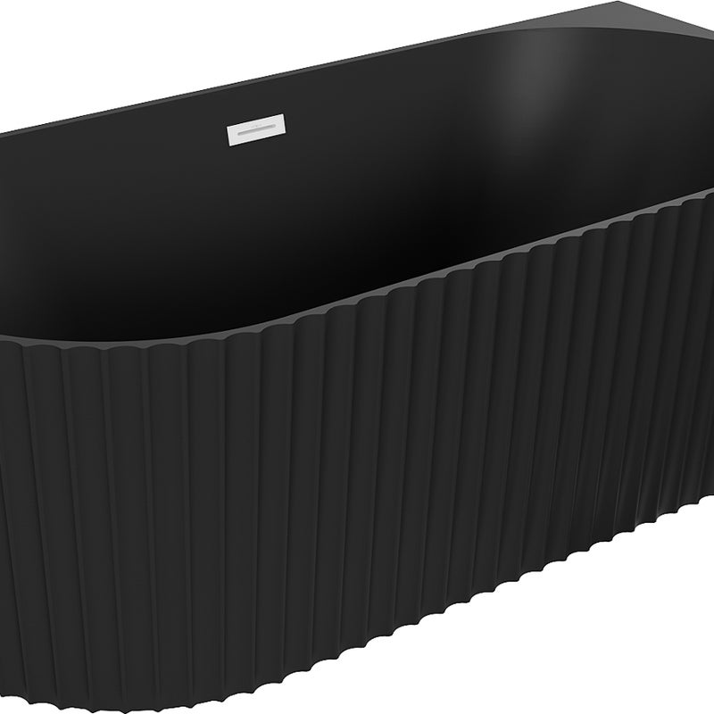 Mexen Gia wanna wolnostojąca narożna ryflowana prawa 150 x 75 cm, czarna mat, przelew biały - 52701507571P-20
