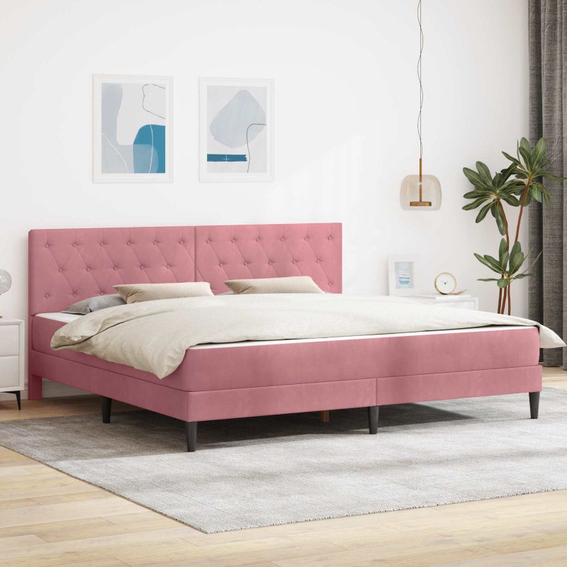 Rama łóżka z materacem Z zagłówkiem Różowy 180 x 200 cm Aksamit vidaXL