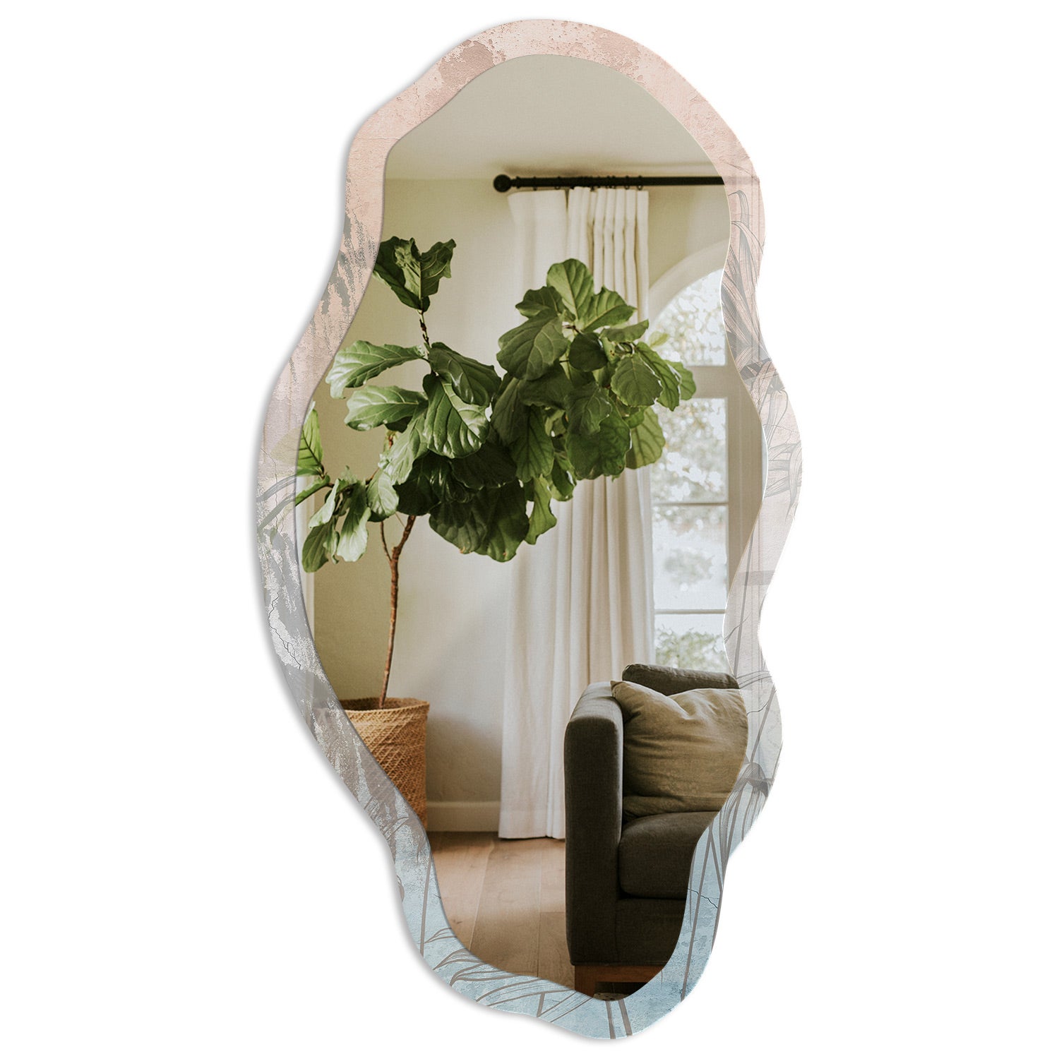 Lustro ozdobne z grafiką – nowoczesna dekoracja ścienna - Roślinny relaks 52x97cm