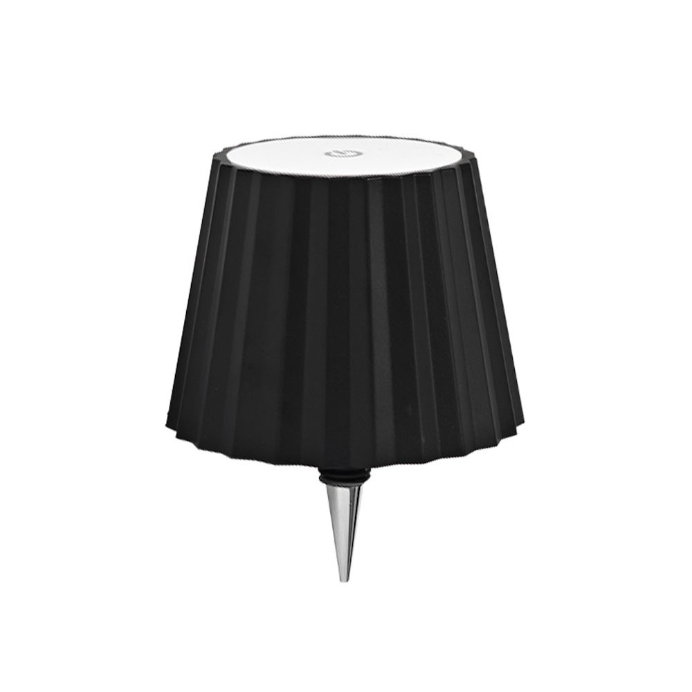 Przenośna lampa stołowa dotykowa, lampa-butelka wina z prążkowaną obudową, czarna obudowa - trójkolorowe światło, 12*14cm