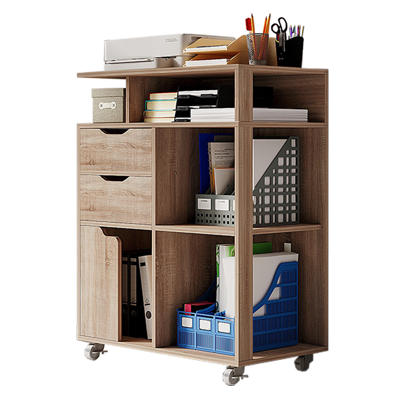 Nowoczesny stolik nocny czarny 45 cm z gniazdami i półkami