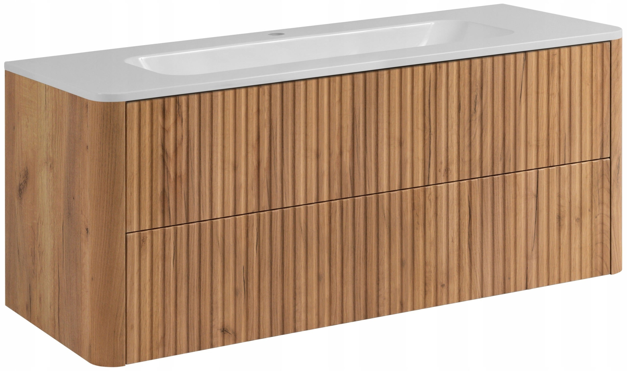 Szafka łazienkowa LINEA 120 cm Dąb Craft Złoty ryflowana wisząca z umywalką