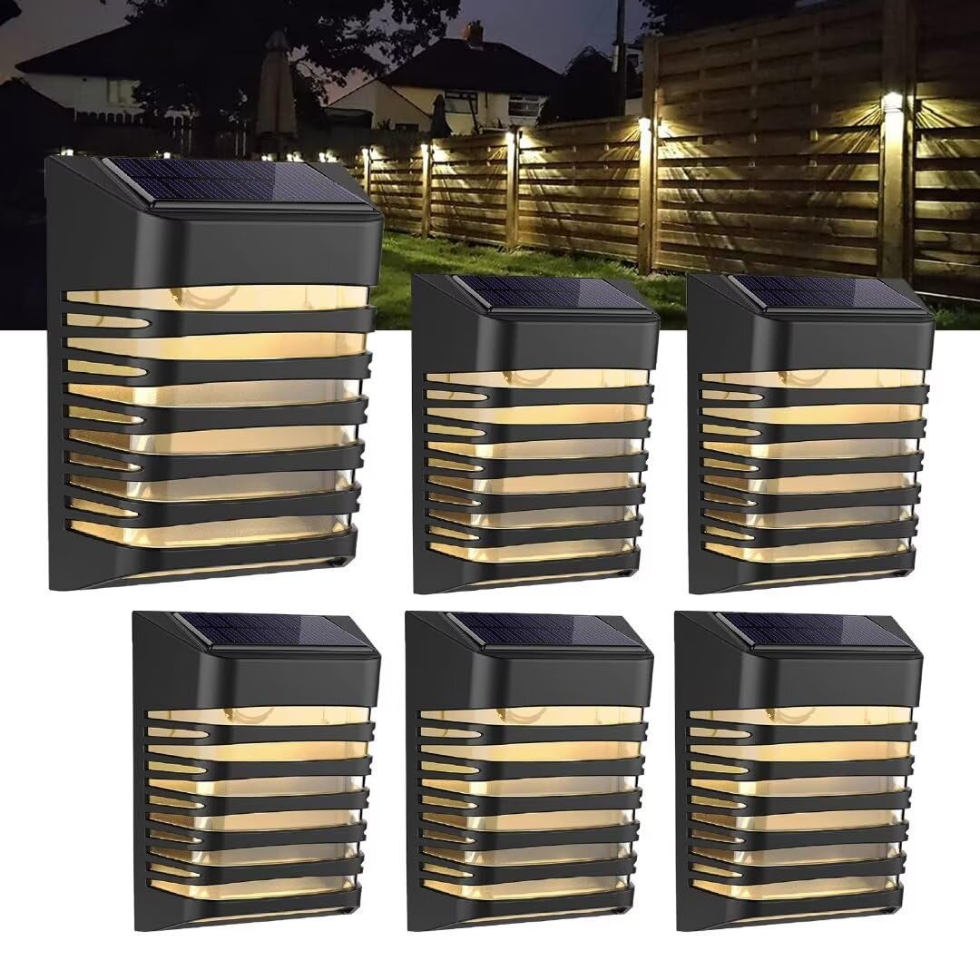 Zestaw 6 lamp solarnych zewnętrznych, lampy ścienne solarne wodoodporne z trybem oddychania/stałym, lampy ogrodowe, lampy do płotu