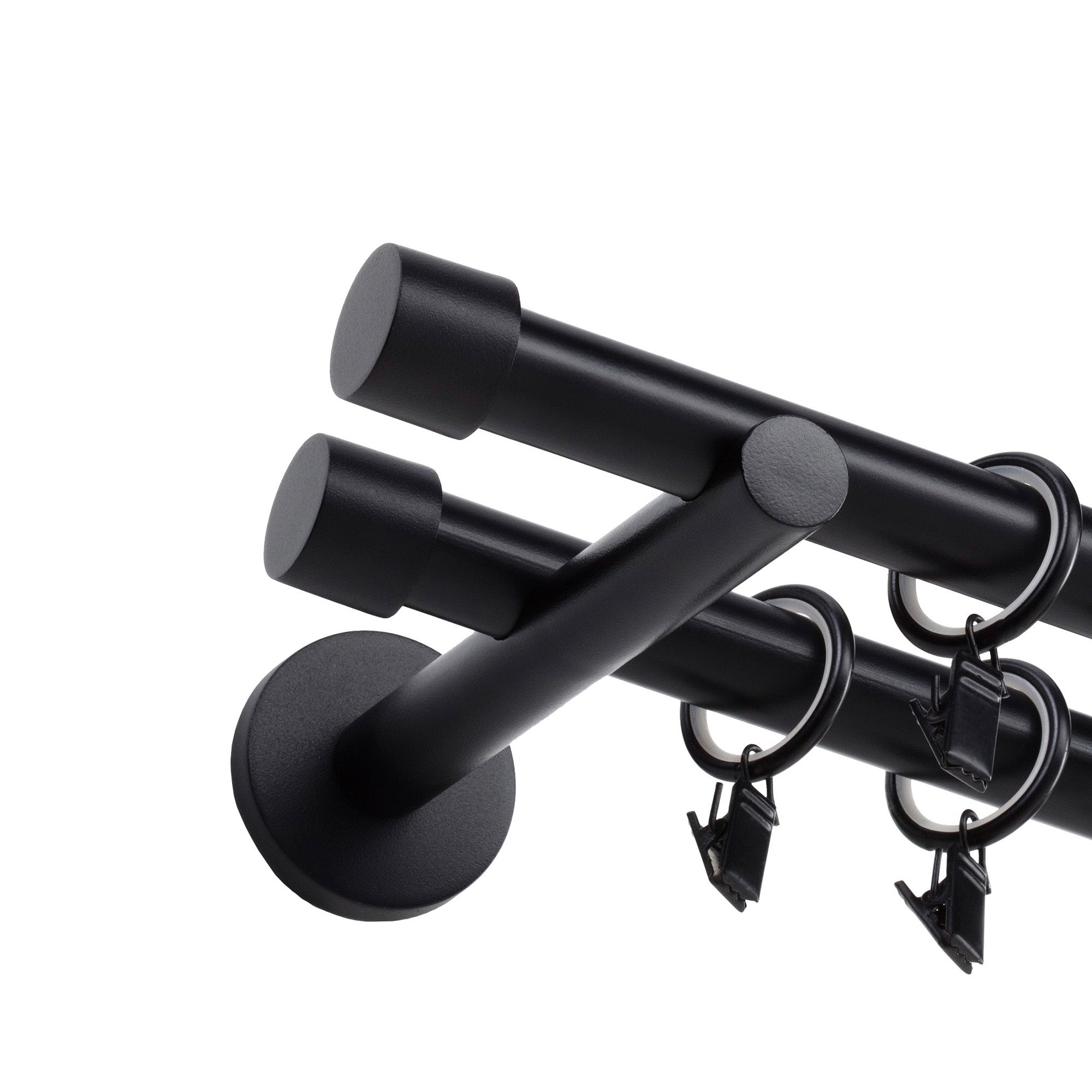 Karnisz podwójny metalowy czarny mat 150 cm średnica 19 mm zaślepka Dlaokna