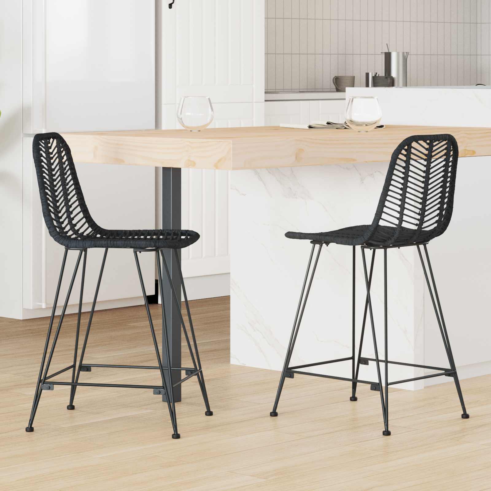Krzesło barowe 2 pcs 44,5 x 54,5 x 97,5 cm Rattan i żelazo vidaXL