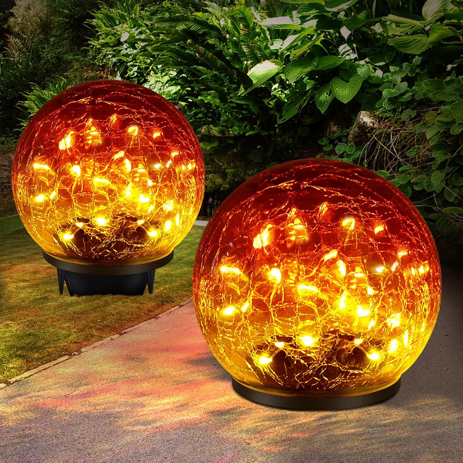 2 lamp solarnych do ogrodu, 30 diod LED w szkle spękanym, wodoodpornych, do dekoracji świątecznych na zewnątrz, na podjazd, patio, 12 cm, czerwony