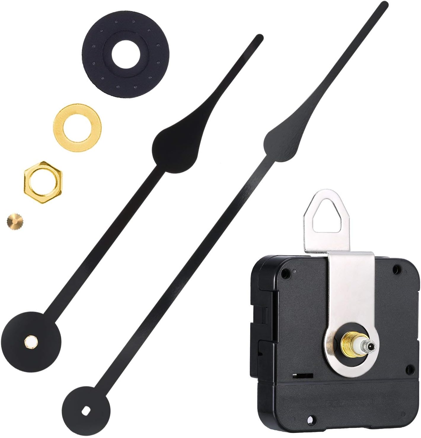Mechanizm zegara o wysokim momencie obrotowym – zestaw do samodzielnego montażu – długość wału 15 mm – wskazówki 23 cm – mechanizm zegara – czarny