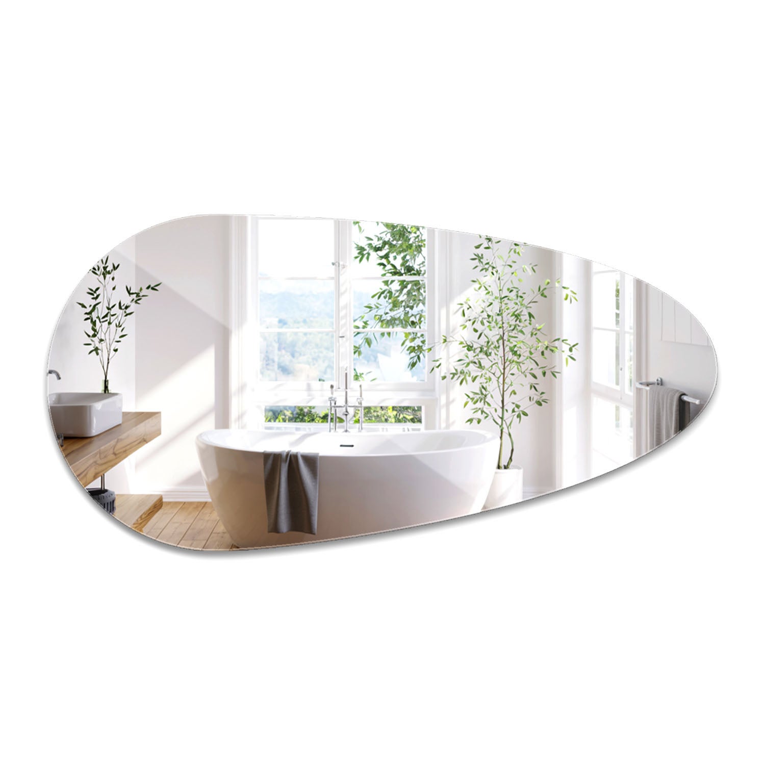 Organiczne lustro ścienne, gładki i wyrafinowany kształt kropli – nowoczesne wnętrze 50 cm x 100 cm - ArtPrintCave
