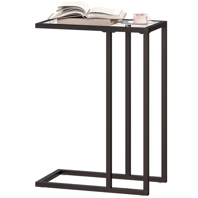 Stolik kawowy w kształcie litery C, szkło i stal, 46 x 25 x 63,5 cm, czarny