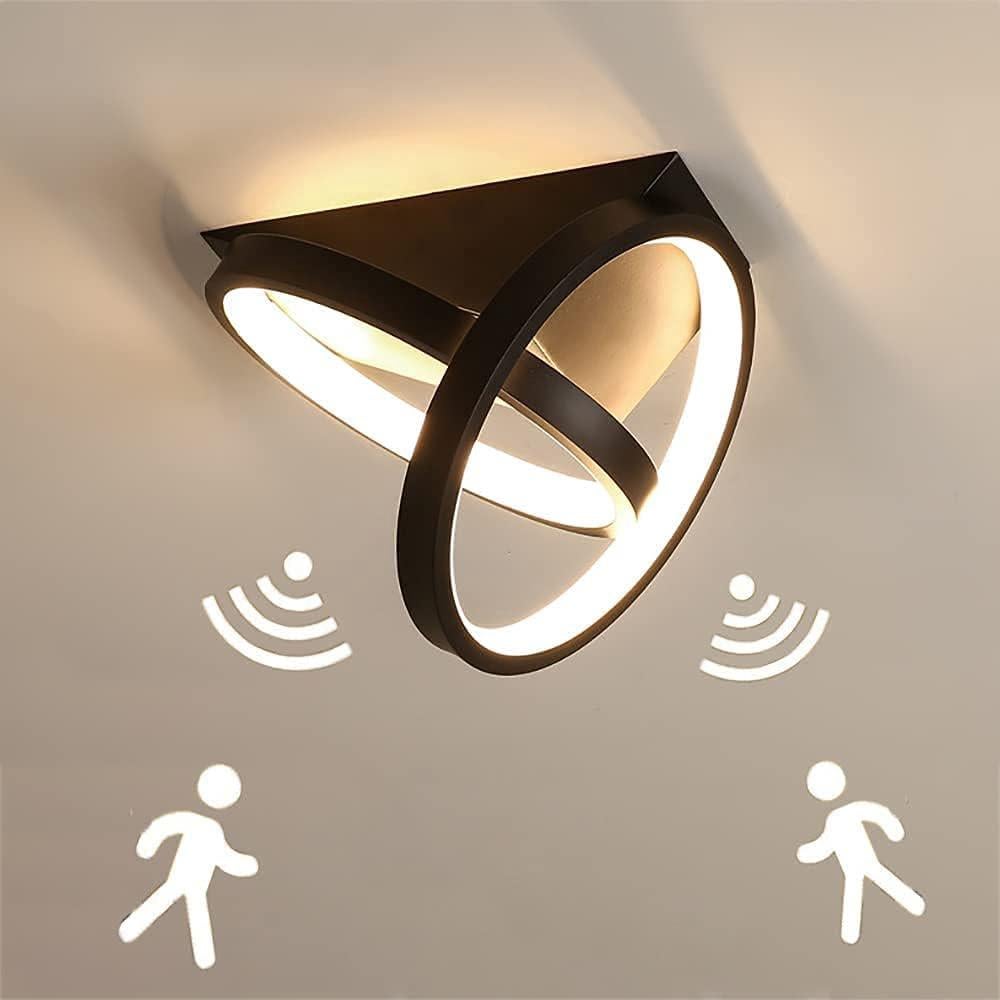 Lampa sufitowa LED 26W z czujnikiem ruchu, odpowiednia do przedpokoju, salonu i balkonu, czarna z trójkolorowym gradientem