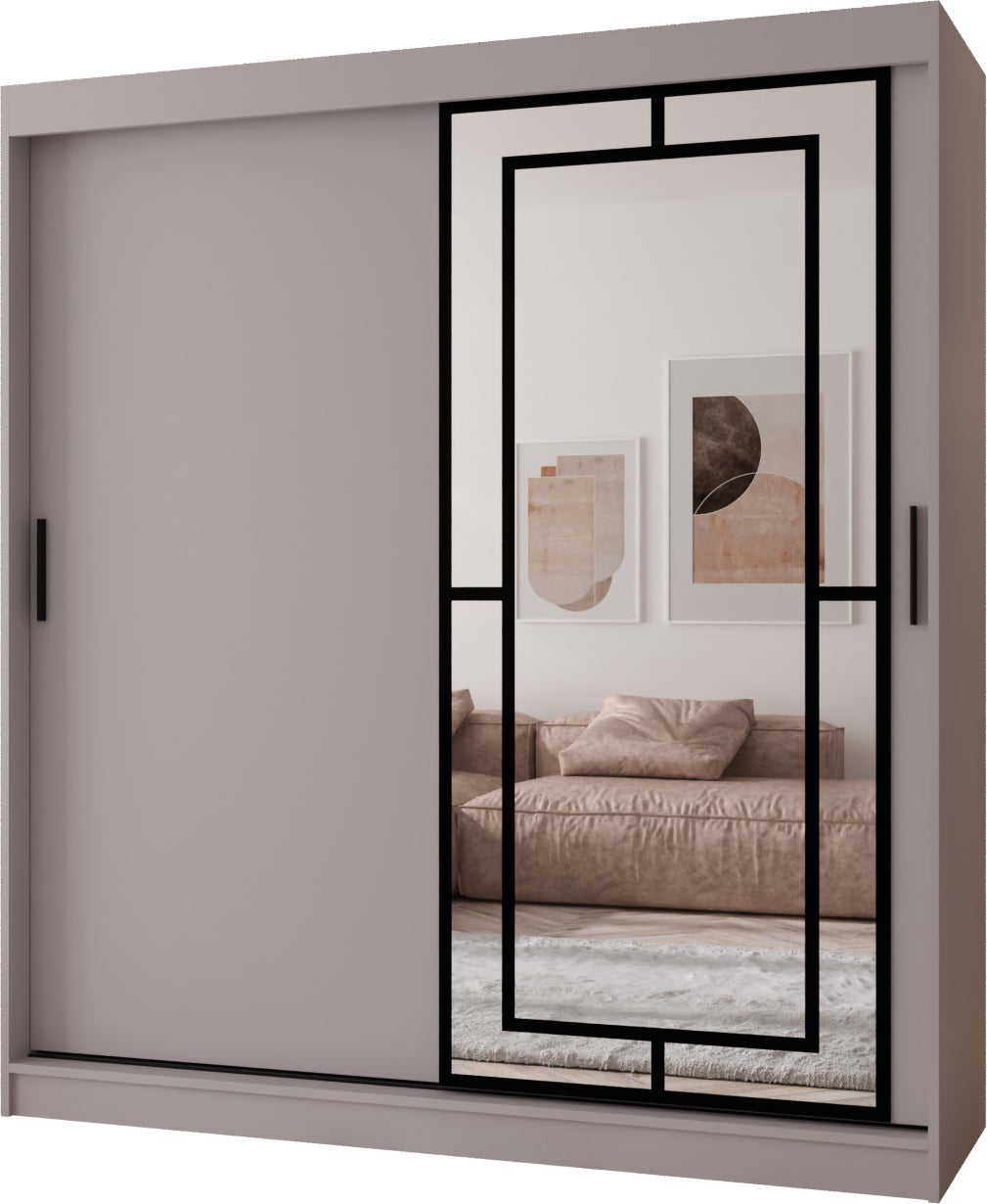 Szafa przesuwna z lustrem MODENA 180 x 62 x 200 kaszmir + u. czarny
