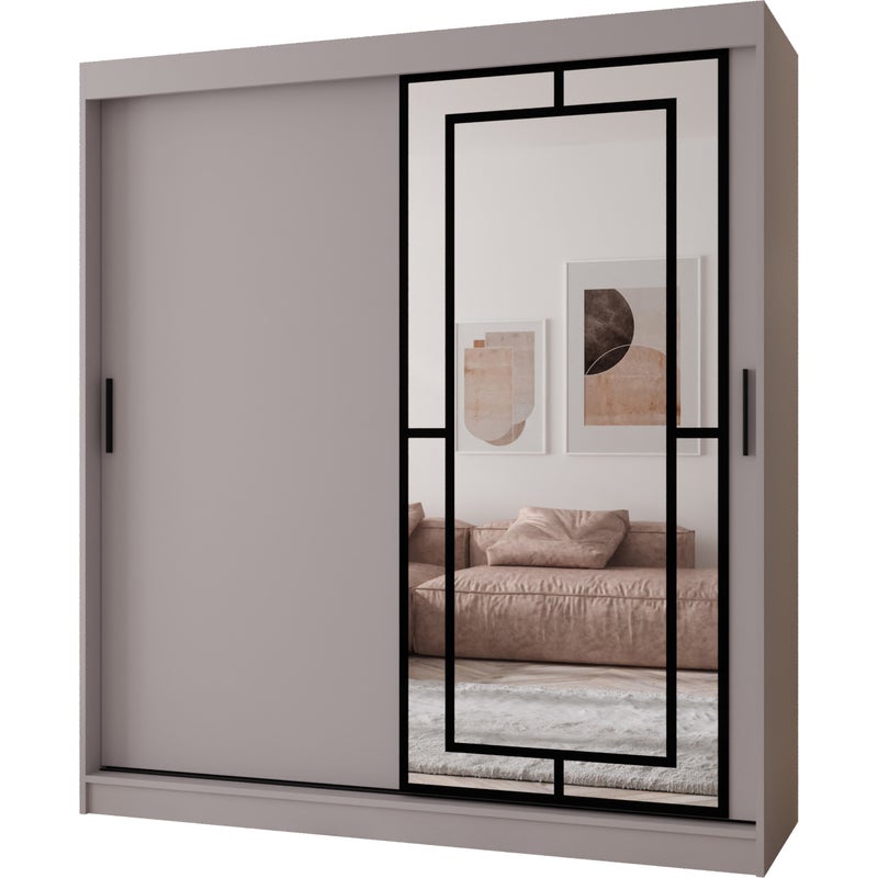 Szafa przesuwna z lustrem MODENA 180 x 62 x 200 kaszmir + u. czarny