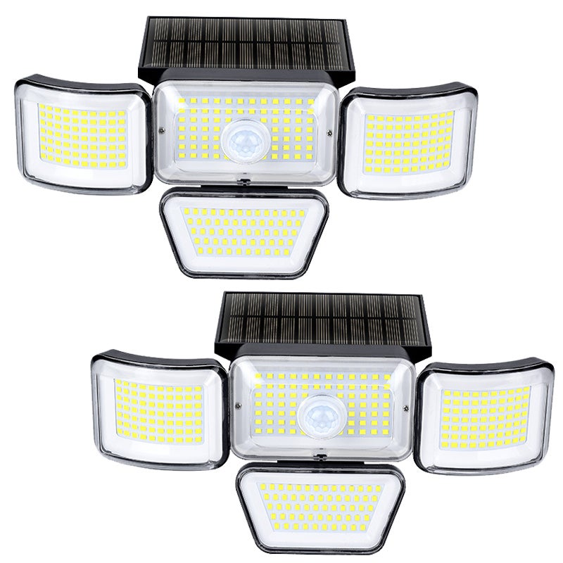 Zestaw 2 wodoodpornych zewnętrznych lamp solarnych, 4 głowice, 278 LED, kinkiet bezpieczeństwa z czujnikiem ruchu, 3 tryby oświetlenia