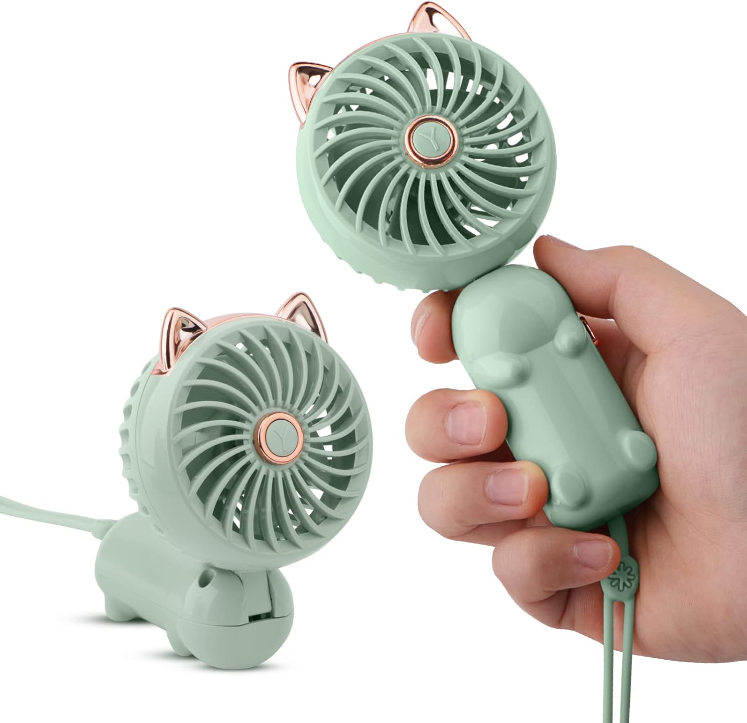 Mini przenośny wentylator USB z akumulatorem i 3 prędkościami, składany, niezbędny na letnie wakacje, zielony