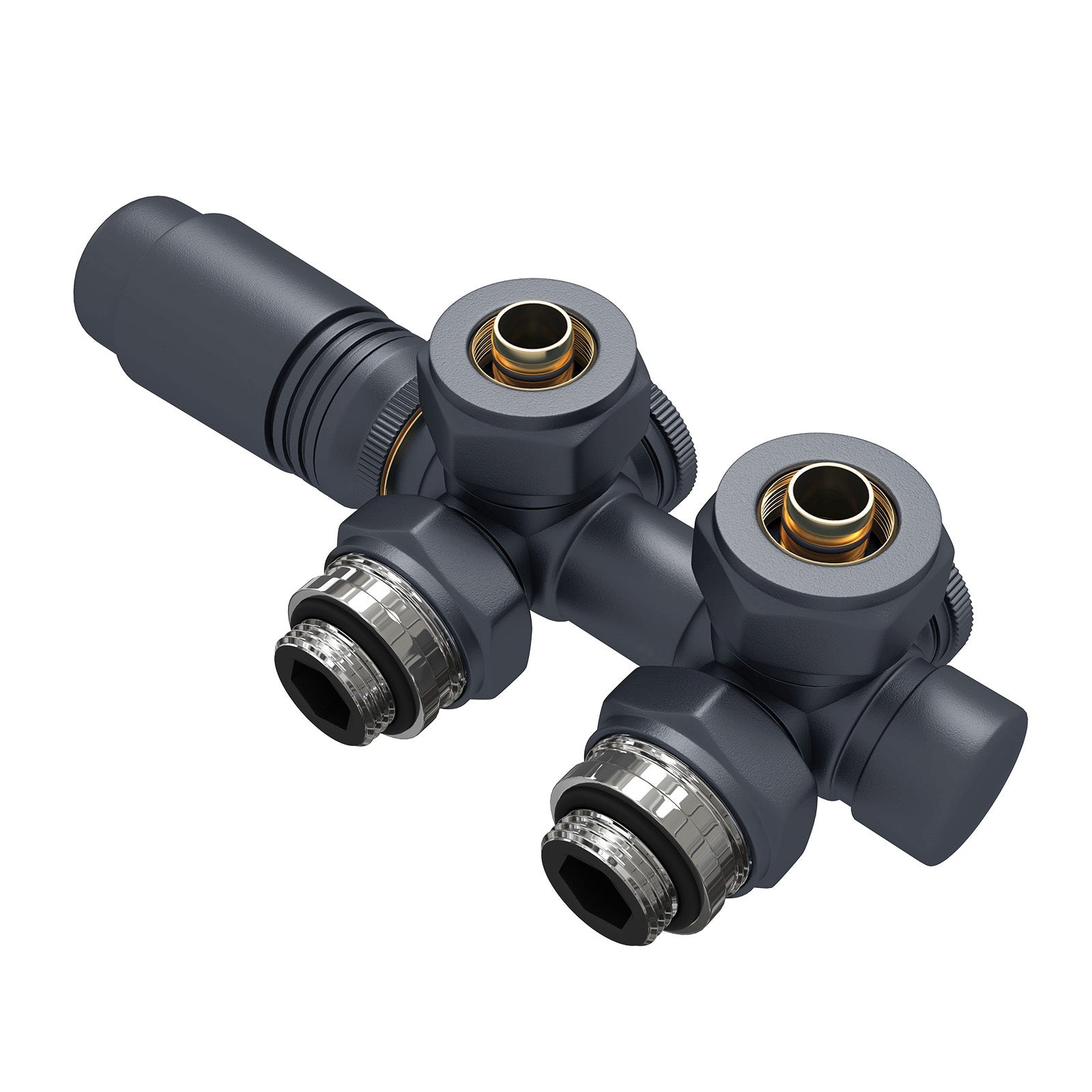 EMKE Zestaw termostatyczny do grzejnika 1/2" GZ – PEX fi 16 mm – antracyt mat – zawór termostatyczny grzejnikowy
