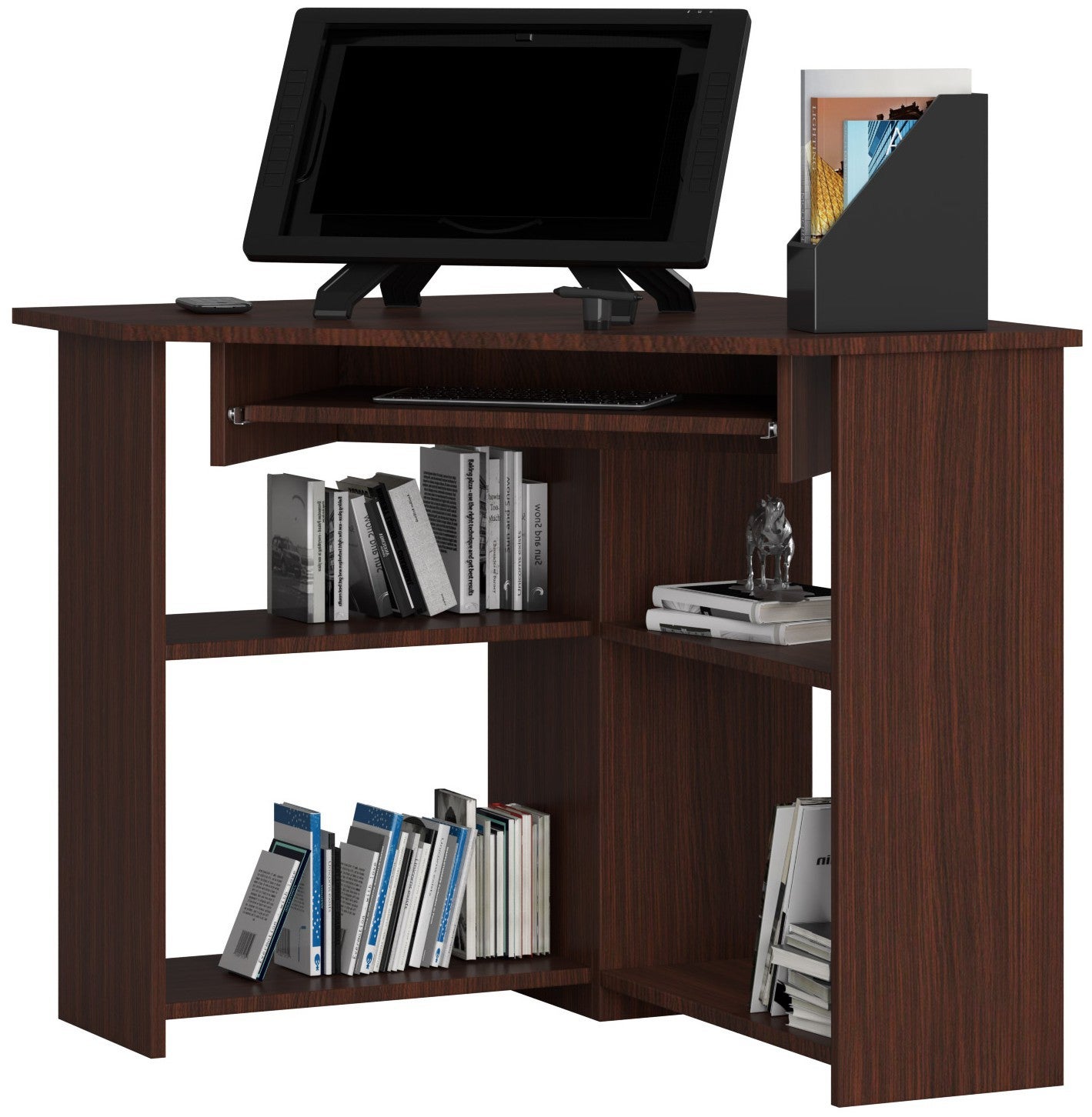 Biurko narożne AKORD TED Wenge 80 cm kolor Wenge mat 5 półek 80x80x74 cm