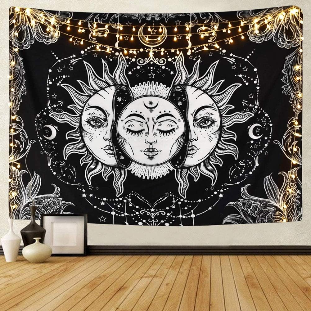 (150 × 130 cm) Gobelin tarota Słońce i Księżyc, psychodeliczny, do powieszenia na ścianie, karta tarota, psychodeliczny gobelin, dekoracja na przyjęci