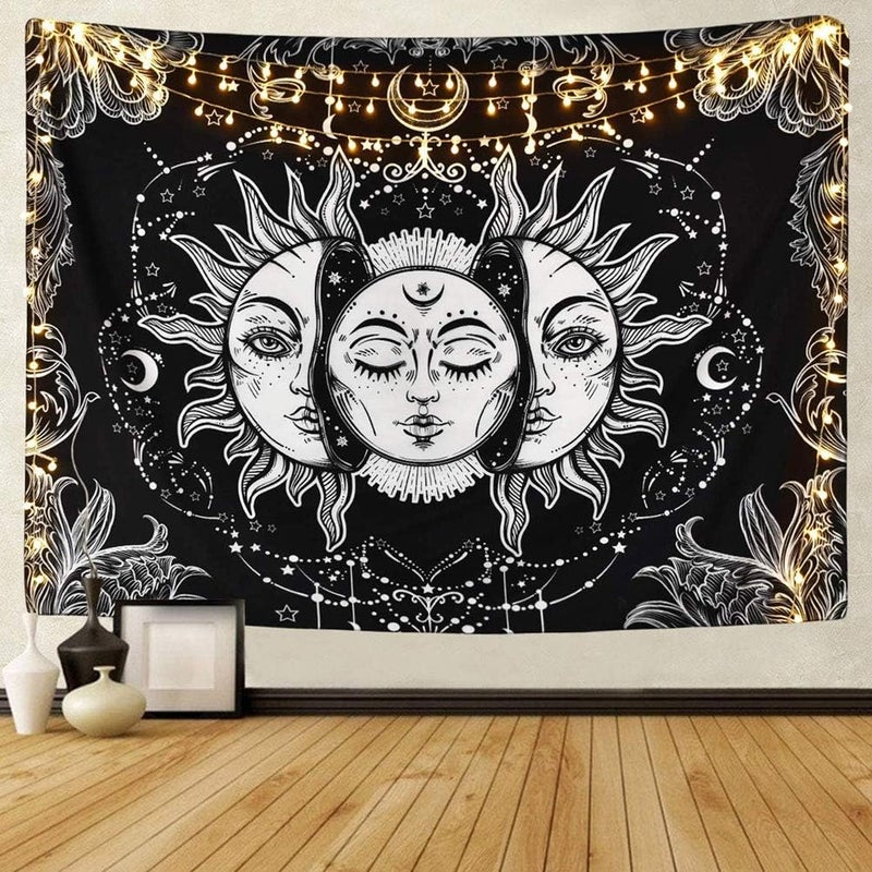 (150 × 130 cm) Gobelin tarota Słońce i Księżyc, psychodeliczny, do powieszenia na ścianie, karta tarota, psychodeliczny gobelin, dekoracja na przyjęci