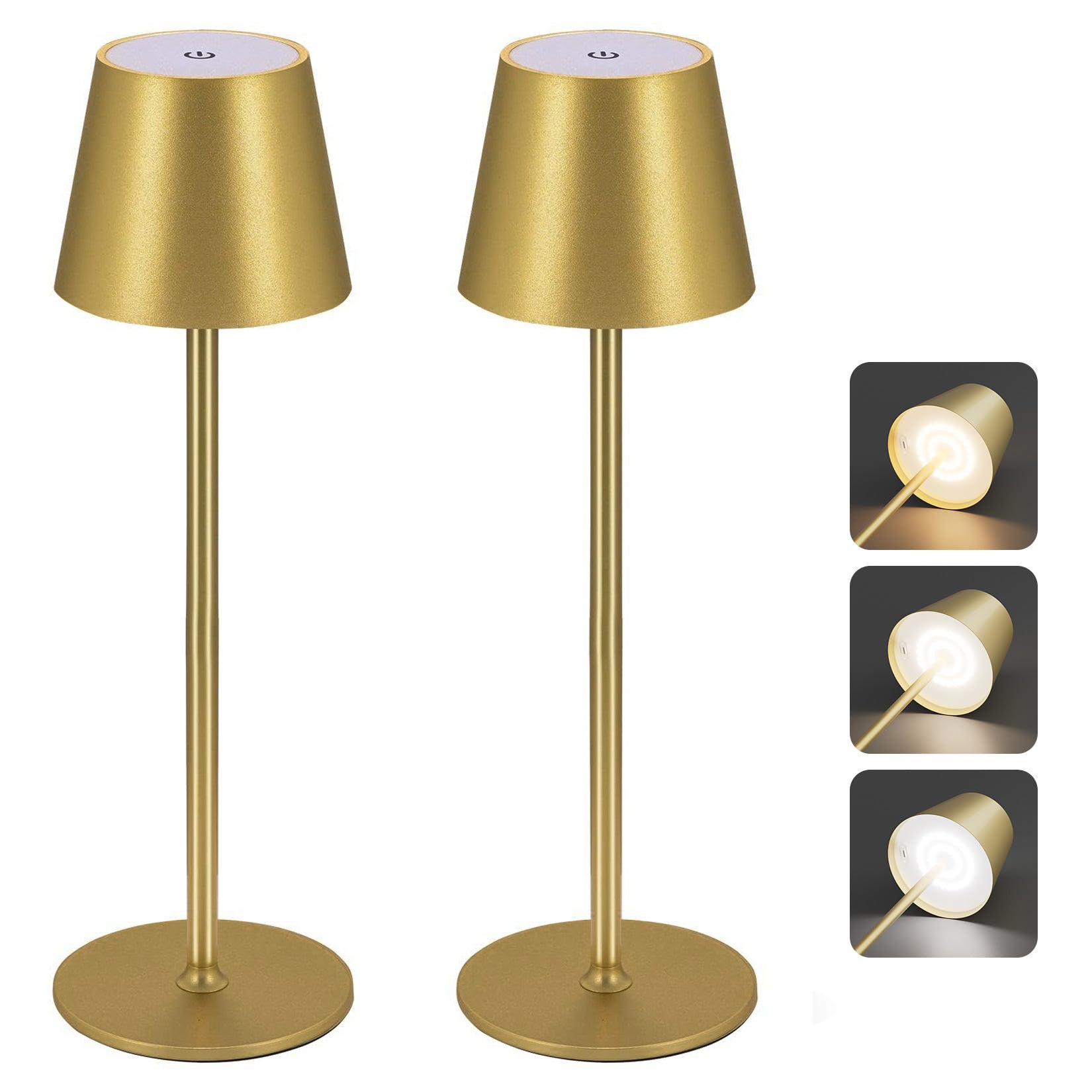 Zestaw 2 bezprzewodowych lamp stołowych, ładowalna lampka biurkowa LED, bezprzewodowa lampa dotykowa z 3 temperaturami barwowymi, lampka nocna