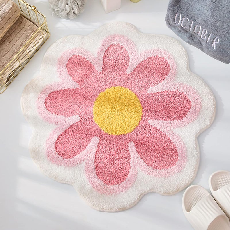 (Różowy) Ładny dywanik łazienkowy w kształcie kwiatka o wymiarach 40 cm x 40 cm, chłonny i antypoślizgowy, odpowiedni do toalet i łazienek