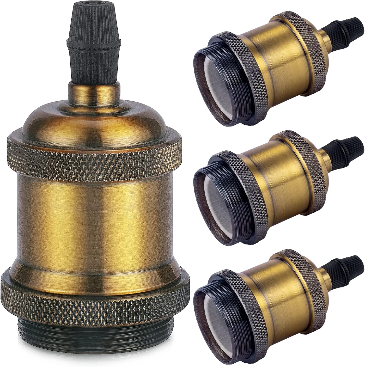 Oprawka na żarówkę E27 w stylu vintage, lampa wisząca retro Edison, solidny adapter ceramiczny, (4 sztuki) oprawka z mosiądzu w stylu vintage